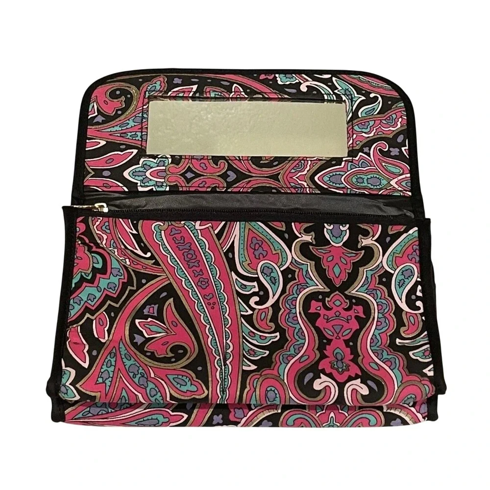 Mary Kay Pink Teal Paisley Cosmetic Bag Travel Makeup Organizer Mirror Travel